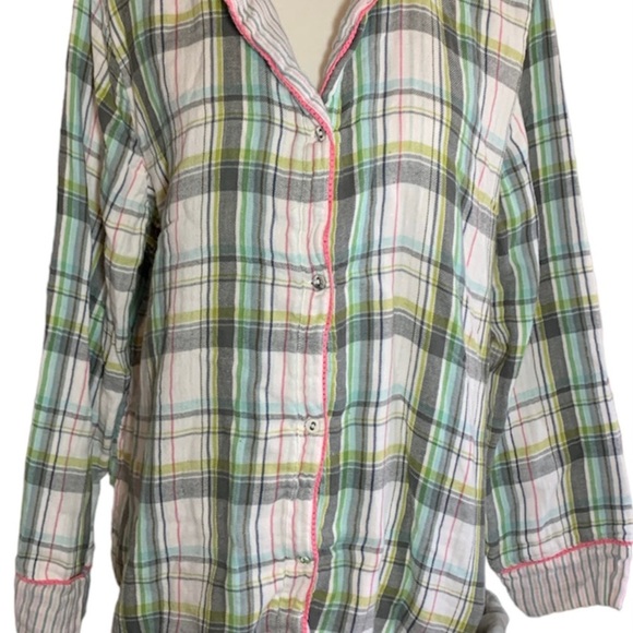 Sundance Powder Plaid Button Down Pajama Top, [Sz XL] 100% Cotton - Picture 3 of 9